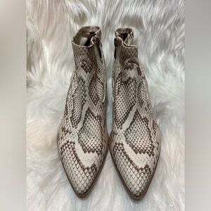 Franco Sarto Brown and Cream Ankle Booties with Snakeskin Pattern